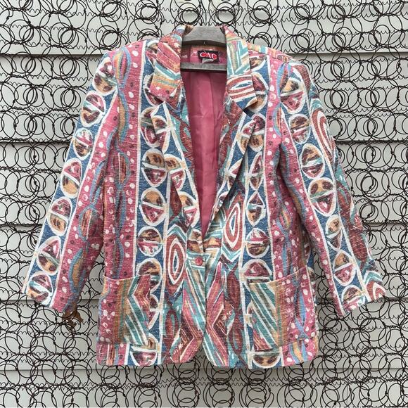 Vintage 90s CAC Pastel Southwestern Art Deco Boxy Oversize Blazer Size 16 - Picture 1 of 6